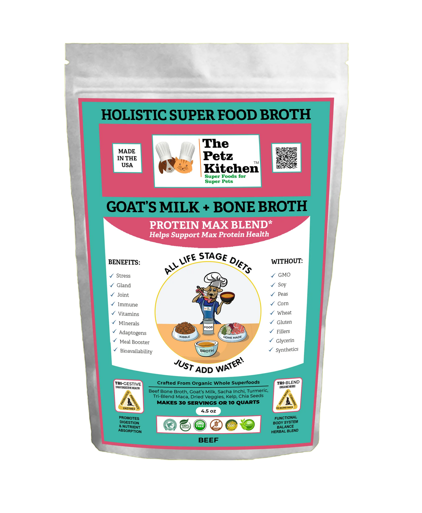 Goats Milk & Bone Broth Protein Max Blend* Stress, Gland, Joint & Immune Support* The Petz Kitchen Broth